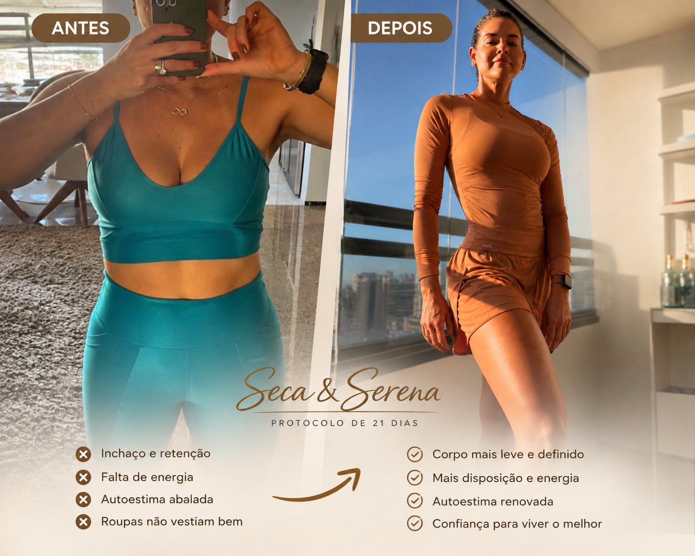 Antes e depois da Ju com o Protocolo Seca & Serena